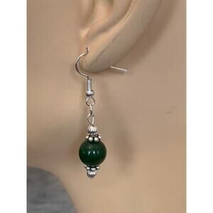 Sterling Silver Lever Back Dark Green Jade dangle earrings. Great gift